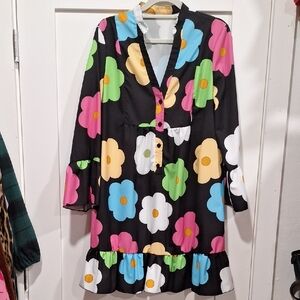 SHEIN Black and Pink Long Sleeve Dress